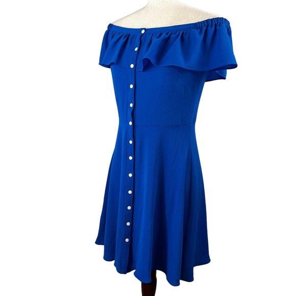 Beautiful! Like New Roz & Ali Royal Blue Off Shoulder Dress Size 2P - Picture 2 of 9